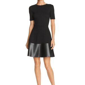 AQUA Black Faux Leather Fit and Flare Dress